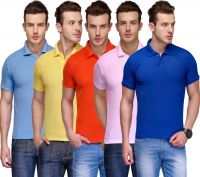 Teesort Solid Men's Polo Neck Multicolor T-Shirt(Pack of 5)