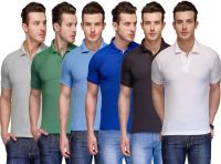 Teesort Solid Men's Polo Neck Multicolor T-Shirt(Pack of 6)