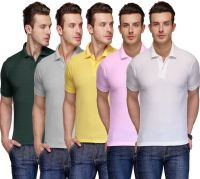 Teesort Solid Men's Polo Neck Multicolor T-Shirt(Pack of 5)