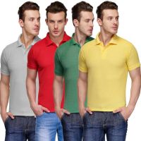 Teesort Solid Men's Polo Neck Multicolor T-Shirt(Pack of 4)