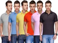 Teesort Solid Men's Polo Neck Multicolor T-Shirt(Pack of 6)