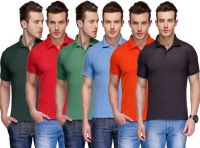 Teesort Solid Men's Polo Neck Multicolor T-Shirt(Pack of 6)