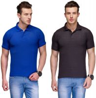 Teesort Solid Men's Polo Neck Black, Blue T-Shirt(Pack of 2)