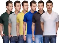 Teesort Solid Men's Polo Neck Multicolor T-Shirt(Pack of 6)