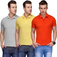 Teesort Solid Men's Polo Neck Multicolor T-Shirt(Pack of 3)