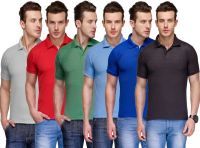 Teesort Solid Men's Polo Neck Multicolor T-Shirt(Pack of 6)