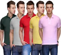 Teesort Solid Men's Polo Neck Multicolor T-Shirt(Pack of 5)