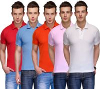 Teesort Solid Men's Polo Neck Multicolor T-Shirt(Pack of 5)