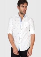 The Indian Garage Co. White Printed Slim Fit Casual Shirt