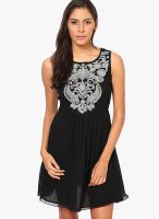 The Vanca Black Colored Embellished Skater Dress