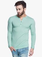 Tinted Green Solid Henley T-Shirt