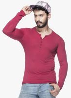 Tinted Maroon Solid Henley T-Shirt