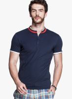 Tinted Navy Blue Solid Henley T-Shirts