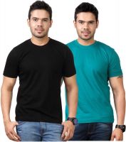 Top Notch Solid Men's Round Neck Black, Dark Green T-Shirt(Pack of 2)