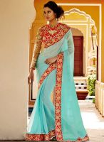 Touch Trends Blue Embroidered Saree