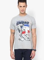 Umbro Grey Printed Round Neck T-Shirts