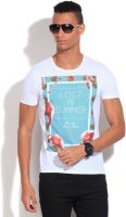 United Colors of Benetton Printed Men's Round Neck White T-Shirt