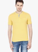 Urban Nomad Yellow Solid Henley T-Shirts