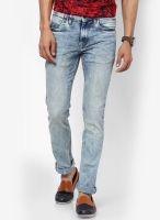 V Dot Light Blue Solid Slim Fit Jeans