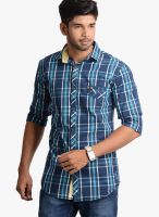 Vintage Blue Check Slim Fit Casual Shirt