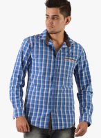 Vintage Blue Check Slim Fit Casual Shirt