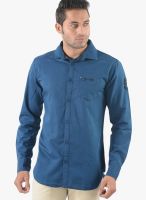 Vintage Blue Linen Slim Fit Casual Shirt