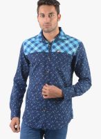 Vintage Blue Printed Slim Fit Casual Shirt