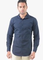 Vintage Navy Blue Linen Slim Fit Casual Shirt