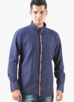 Vintage Navy Blue Linen Slim Fit Casual Shirt