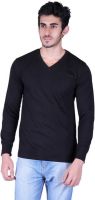 Vivid Bharti Solid Men's V-neck Black T-Shirt