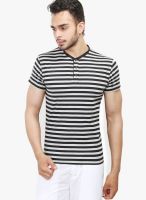 WYM Black Striped Henley T-Shirts