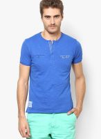 Wilkins & Tuscany Blue Printed Henley T-Shirts