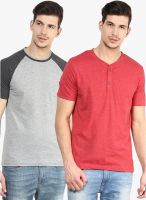 Yellow Submarine Pack Of 2 Solid Red And Grey Round Neck T-Shirt