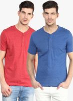 Yellow Submarine Pack Of 2 Solid Red And Blue Henley T-Shirt