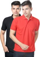 eSOUL Solid Men's Polo Neck Black, Red T-Shirt(Pack of 2)
