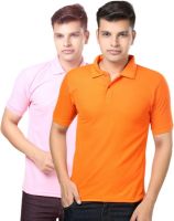eSOUL Solid Men's Polo Neck Pink, Orange T-Shirt(Pack of 2) eSOUL Solid Men's Polo Neck Pink, Orange T-Shirt(Pack of 2)