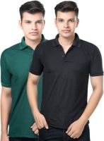 eSOUL Solid Men's Polo Neck Black, Dark Green T-Shirt(Pack of 2)