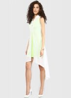 AND Off White Colored Solid Asymmetric Dress