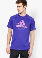 Adidas Purple Solid Round Neck T-Shirts