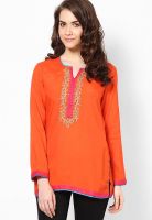 Biba Orange Embroidered Kurtis