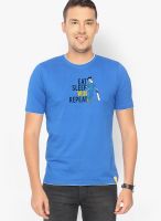 Campus Sutra Blue Graphic Round Neck T-Shirts