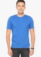 Campus Sutra Blue Solid Round Neck T-Shirts