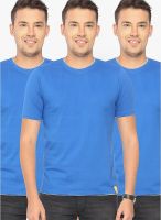 Campus Sutra Blue Solid Round Neck T-Shirts