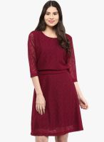 Color Cocktail Maroon Colored Solid Shift Dress