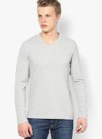 FREECULTR Light Grey Solid V Neck T-Shirt