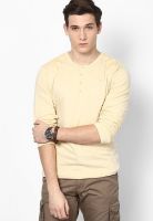 FREECULTR Yellow Solid Henley T-Shirt