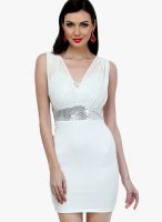 Faballey White Colored Embellished Bodycon Dress