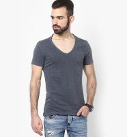 Gas Grey Solid V Neck T-Shirts
