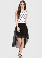 Ginger By Lifestyle Black Colored Printed Asymmetric Dress