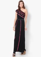 Global Desi Black Colored Embroidered Maxi Dress